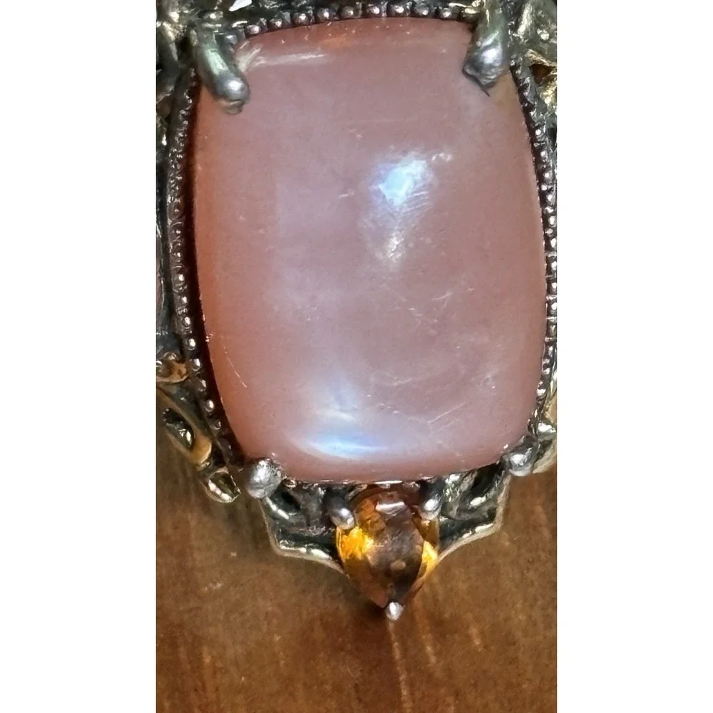 Natural Peach Moonstone And Citrine Sterling Silver Cocktail Ring Size 9.25 - Picture 2 of 12